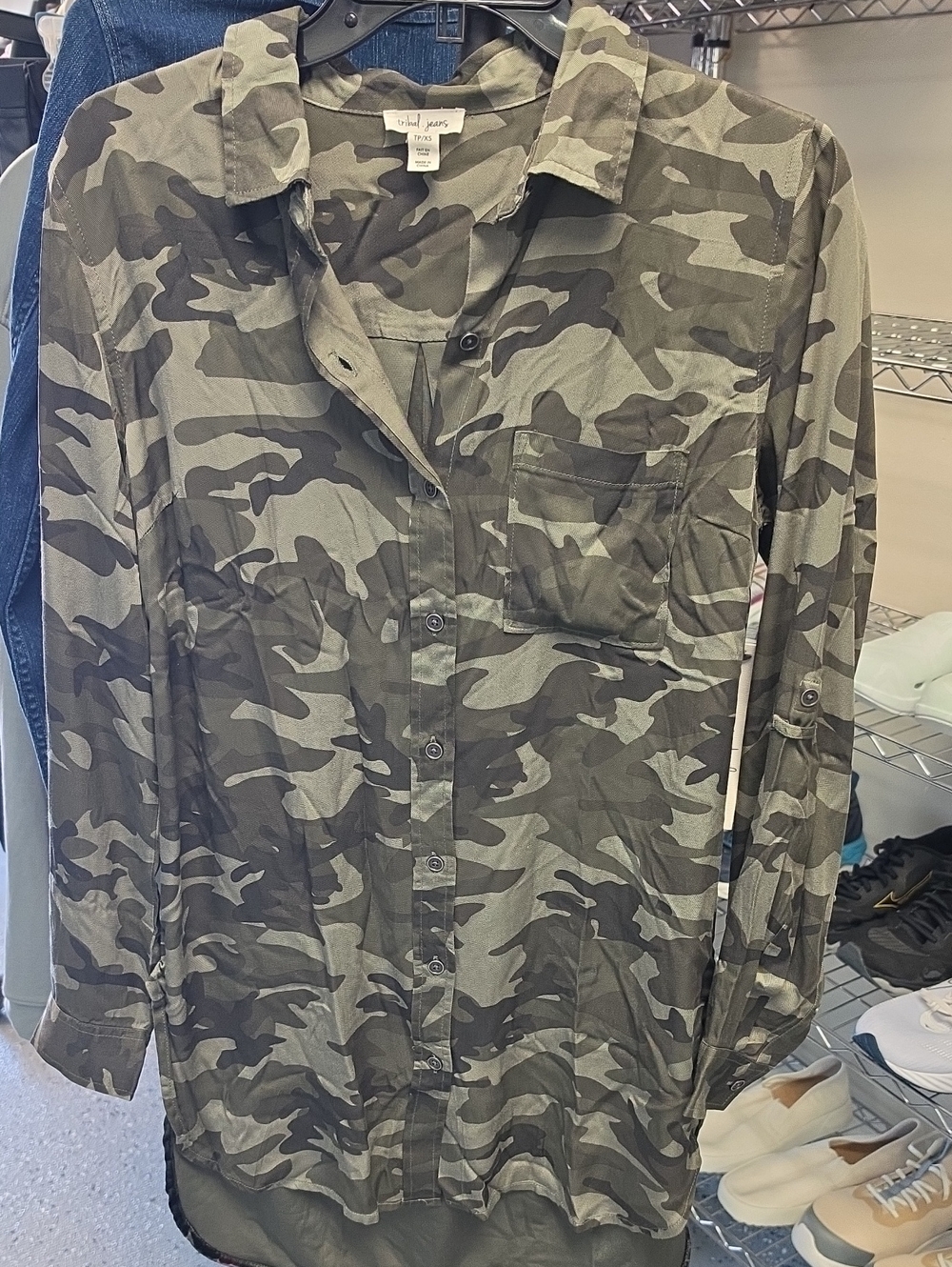 Tribal Olive and Dark Green Camouflage Button-Up Field Shirt